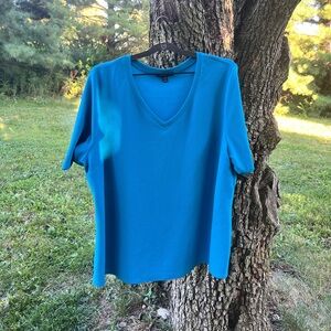 Lane Bryant V - neck Short sleeve Blouse 22/24 Turquoise blue Top